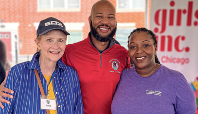 Phyllis Timpo, Mesulam Center Senior Community Engagement Manager, Janie Urbanic, South Loop Village Founding Director, and Rep. Lamont Robinson, Illinois State Representative for the 5th District, at the 2022 5th District Community Resource Fair.