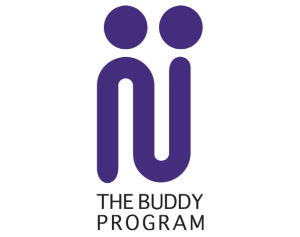Buddy Program logo, two purple circles with a curved line below resembling two people